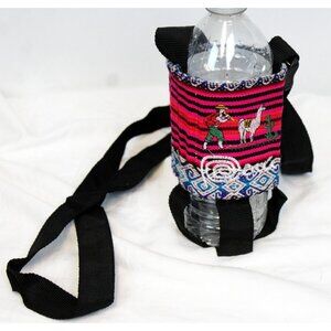 Peruvian Bottle Holder Lanyard Shoulder Strap Native Textile Hiking Outdoor Geo